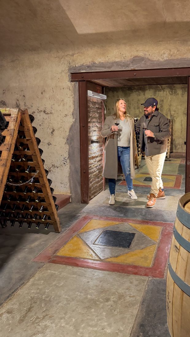 The checkerboard cellar with riddling racks