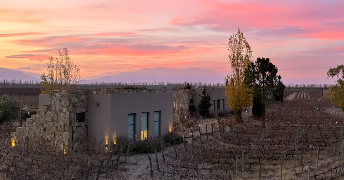 Pink sunset over the lodge