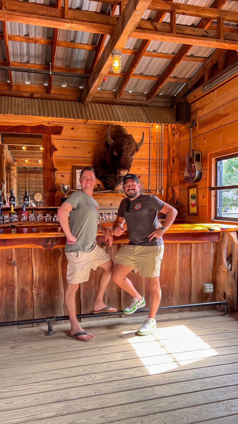 Matt and Billy posing at the Garrison Brothers bar