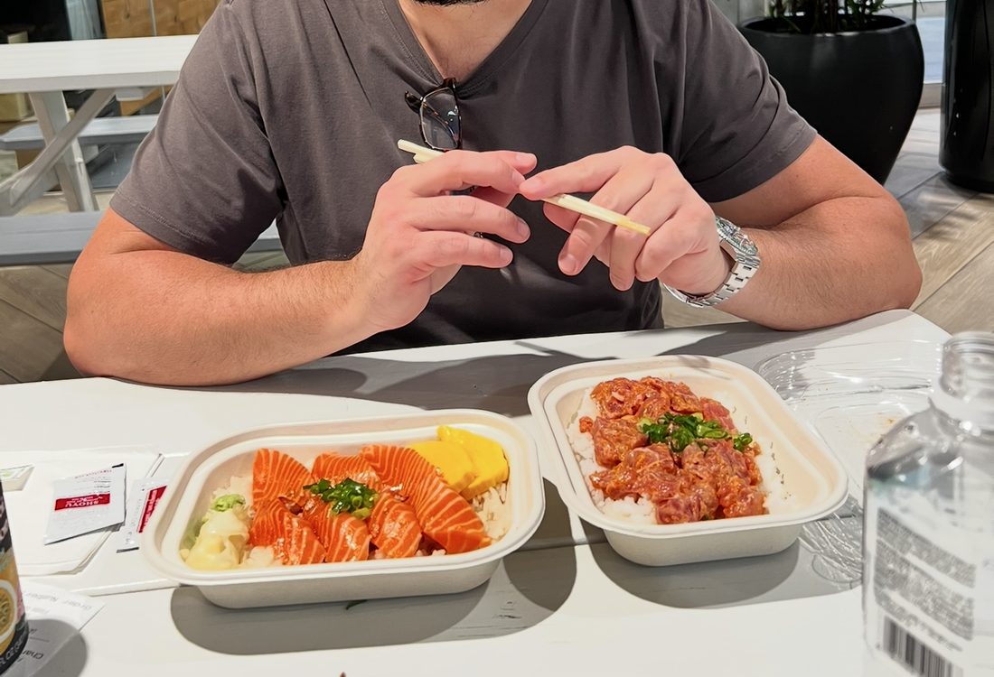 Salmon sashimi and poke bowls