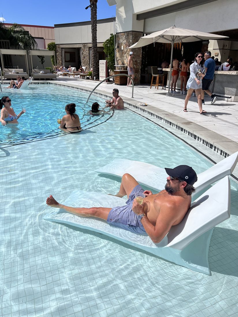 On a floating lounger in the pool